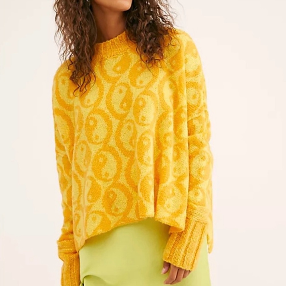 Free people yellow yin yang sweater yellow XS